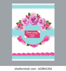 Template universal cards with floral design. For weddings, invitations, valentines day, birthday, mother's day and other festive projects.