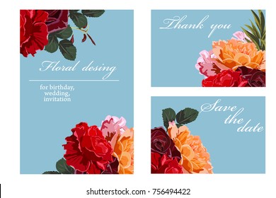 Template universal cards with floral design. For weddings, invitations, valentines day, birthday, mother's day and other festive projects.