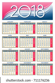 Template - USA (american) calendar grid 2018 in vector