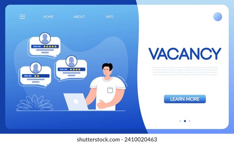 Template with vacancy people. Online concept. Job interview concept. Magnifying glass