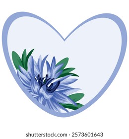 template for a valentine or card in the shape of a heart with a floral design, namely a blue cornflower design