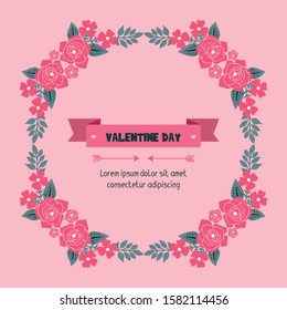 Template of valentine day background, with cute pink flower frame. Vector