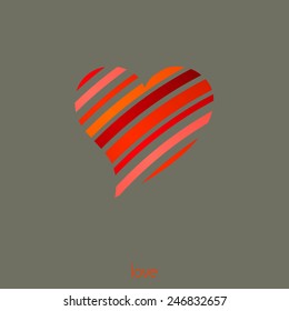 Template of Valentine's day card with red striped heart. Vector