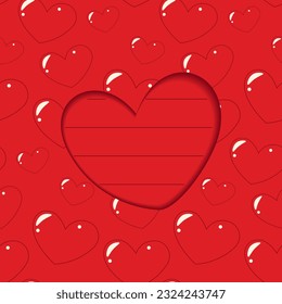 Template for Valentines greeting card. Vector design in paper cut style with hearts and copyspace.