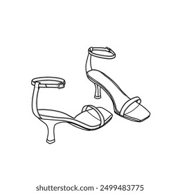 Template Vektor Knöchelriemen High Heel Schuhe mit Schnalle, geeignet für Ihre benutzerdefinierte Kätzchen Heels Design. Gliederungsvektordoodle-Illustration, Vorder-, Rücken- und Seitenansicht