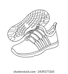 Template vector aqua shoes, suitable for your custom kayaking shoes, stand-up paddle boarding, and snorkeling. Outline vector doodle illustration.