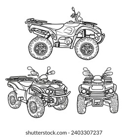 Template vector ATV quad bike, sport extreme adventure in different positions isolated on a white background. Vector illustration