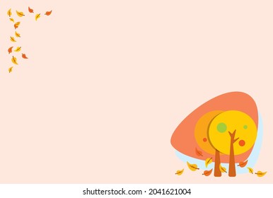 Template vector of autumn cartoon season, orange and yellow tree, falling leaves, light-orange color space for copy and design.
