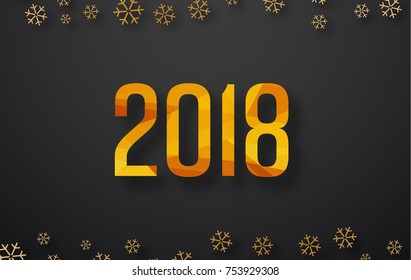 Template Vector Background 2018 with snowflakes. Happy New Year Gold polygonal digits with shadow black.