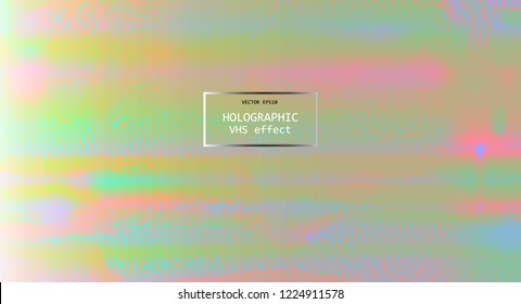 Template of a vector background with holographic neon colors with screen glitch VHS effect. Hipster style.