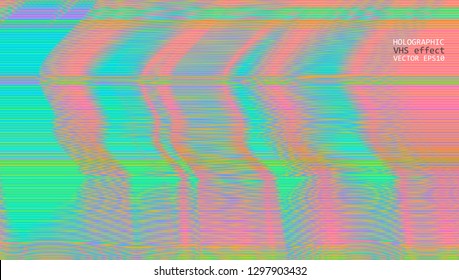 Template of a vector background with holographic neon colors with screen glitch VHS effect.  TV signal fail. Hipster style.