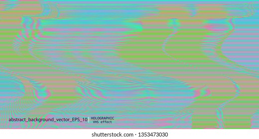 Template of a vector background with holographic neon colors with screen glitch VHS effect.  TV signal fail. Hipster style.