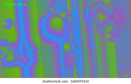 Template of a vector background with holographic neon colors with screen glitch VHS effect.  TV signal fail. Hipster style.