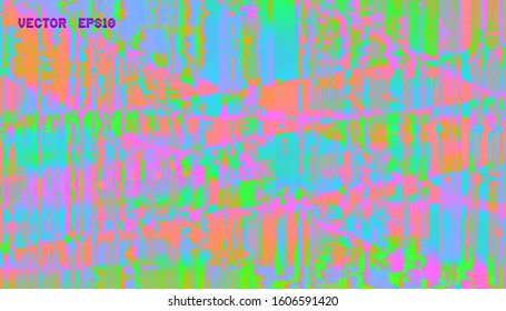 Template of a vector background with holographic neon colors with screen glitch VHS effect.  TV signal fail. Hipster style.