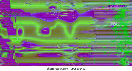 Template of a vector background with holographic neon colors with screen glitch VHS effect.  TV signal fail. Hipster style.