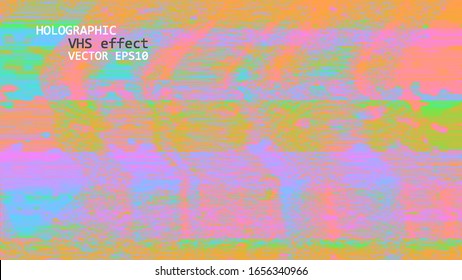 Template of a vector background with holographic neon colors with screen glitch VHS effect.  TV signal fail. Hipster style.