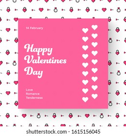 Template vector banner on the theme of "Valentine's Day", on the background of a seamless pattern in pink. Layout for social media and mobile applications. Design with hearts for email distribution.