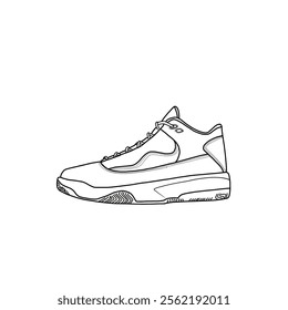 Template vector basketball shoe non-slip for men and women, high-top basketball shoe, suitable for your custom basketball shoes. Outline vector doodle illustration, side and bottom view. 