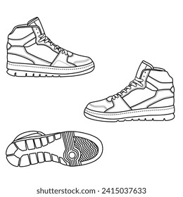 Template vector basketball shoes, suitable for your custom basketball shoes, outline vector doodle illustration. Isolated with white background.