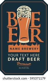 template vector beer label with the old town and full glass on a black background