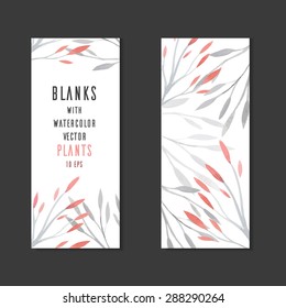 Template Vector blank with place for text, and the reverse side with watercolor gentle plants