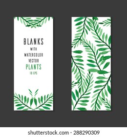 Template Vector blank with place for text, and the reverse side with watercolor plants