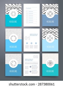 Template. Vector brochure design templates collection. Applications and Infographic Concept. Set of Flyer, Brochure Design Templates. Hipster style. Geometric icon