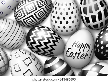 Template vector card with black & white eggs. Happy Easter.