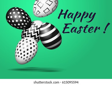 Template vector card with black & white eggs. Happy Easter.