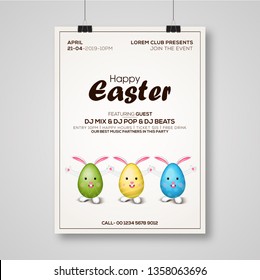 Template vector card with eggs. Handwriting inscription Happy Easter. Background. Lettering, calligraphy. 3D. Doodles hand drawn elements. Flyer holiday backgrounds. - Vector