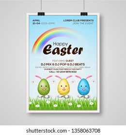Template vector card with eggs. Handwriting inscription Happy Easter. Background. Lettering, calligraphy. 3D. Doodles hand drawn elements. Flyer holiday backgrounds. - Vector