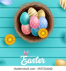 Template vector card with realistic eggs