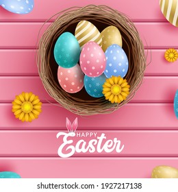Template vector card with realistic eggs and flowers