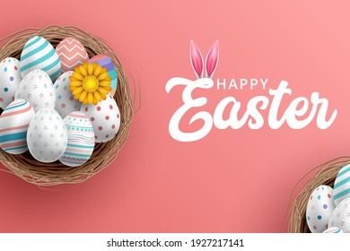 Template vector card with realistic eggs and flowers