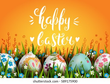 Happy Easter Background Realistic Easter Eggs Stock Vector (Royalty ...