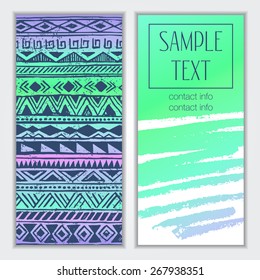 Template. Vector colorful neon tribal Navajo card. fresh summer Aztec geometric print. ethnic hipster banner. hand drawn pastel chalk textures