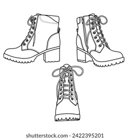 Template vector combat high leather shoes hand drawn collection, formal shoes, vector sketch illustration, front and side view suitable for your custom leather shoes design.