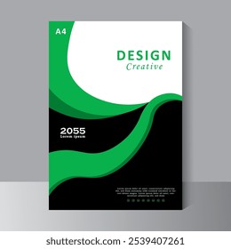 Modelo de vetor para capa de livro em tamanho A4, Brochura, Relatório Anual, Revista, Pôster, Apresentação Corporativa, Portfólio, Panfleto, infográfico, layout moderno com cor verde,