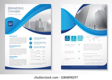 Template vector design for Brochure, Annual Report, Magazine, Poster, Corporate Presentation, Portfolio, Flyer, layout luxury with blue and blue color size A4, Front and back, Infinity Concept
