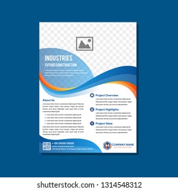 Template vector design for Brochure, Annual Report, Magazine, Poster, Corporate Presentation, Portfolio, Flyer, layout modern with orange and blue color size A4, Easy to use and edit.