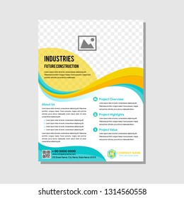 Template vector design for Brochure, Annual Report, Magazine, Poster, Corporate Presentation, Portfolio, Flyer, layout modern with blue and yellow color size A4, Easy to use and edit. white background