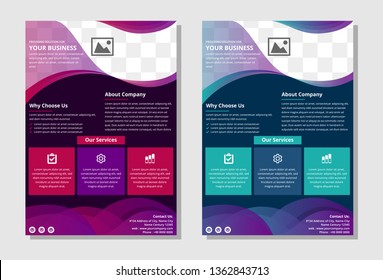 Template vector design for Brochure, Annual Report, Magazine, Poster, Corporate Presentation, Portfolio, Flyer, layout modern with blue and purple colors size A4, Front and back, Easy to use and edit.