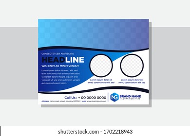 Template vector design for Brochure, Annual Report, Web design Poster, Corporate Presentation, Flyer, layout modern with blue gradient color size horizontal, Easy to use and edit. Space for photo. 