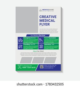Template vector design for brochure, annual, report,magazine, poster, corporate medical flyer, Flyer, info graphic, layout modern with blue color size A4, front and back, Easy to use and edit
