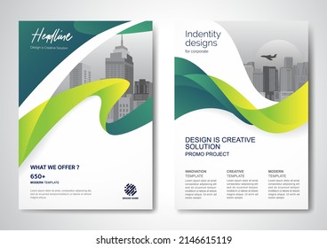 Template vector design for Brochure, Annual Report, Magazine, Poster, Corporate Presentation, Portfolio, Flyer, infographic, layout modern with Green color size A4, Front and back, Easy to use. - Shutterstock ID 2146615119