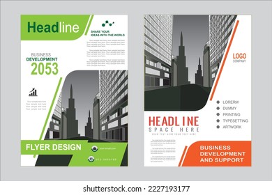 Template vector design for Brochure, Annual Report, Magazine, Poster, Corporate Presentation, Portfolio, Flyer, info graphic, layout modern with green and blue color size A4.