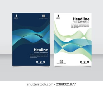 Diseño del vector de plantilla para Folleto, Informe Anual, Revista, Afiche, Presentación Corporativa, Cartera, Volante, infografía, diseño moderno con color Verde azul tamaño A4, Delante y posterior, Fácil de usar.