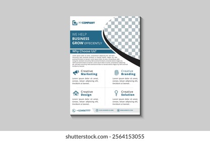 Template vector design for Brochure, Annual Report, Magazine, Poster, Corporate Presentation, Portfolio, Flyer, layout modern with blue color size A4, Front and back, Easy to use and edit.