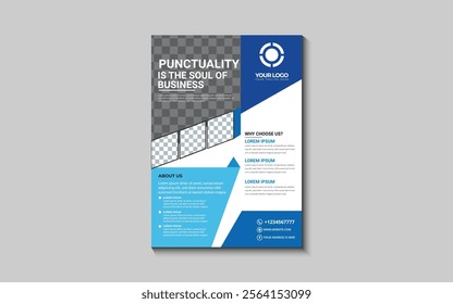 Template vector design for Brochure, Annual Report, Magazine, Poster, Corporate Presentation, Portfolio, Flyer, layout modern with blue color size A4, Front and back, Easy to use and edit.