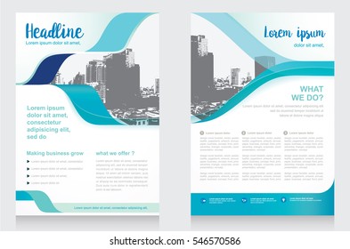 Template vector design for Brochure, Annual Report, Magazine, Poster, Corporate Presentation, Portfolio, Flyer, Website, layout with green and blue color size A4, Front and back, Easy to use and edit.